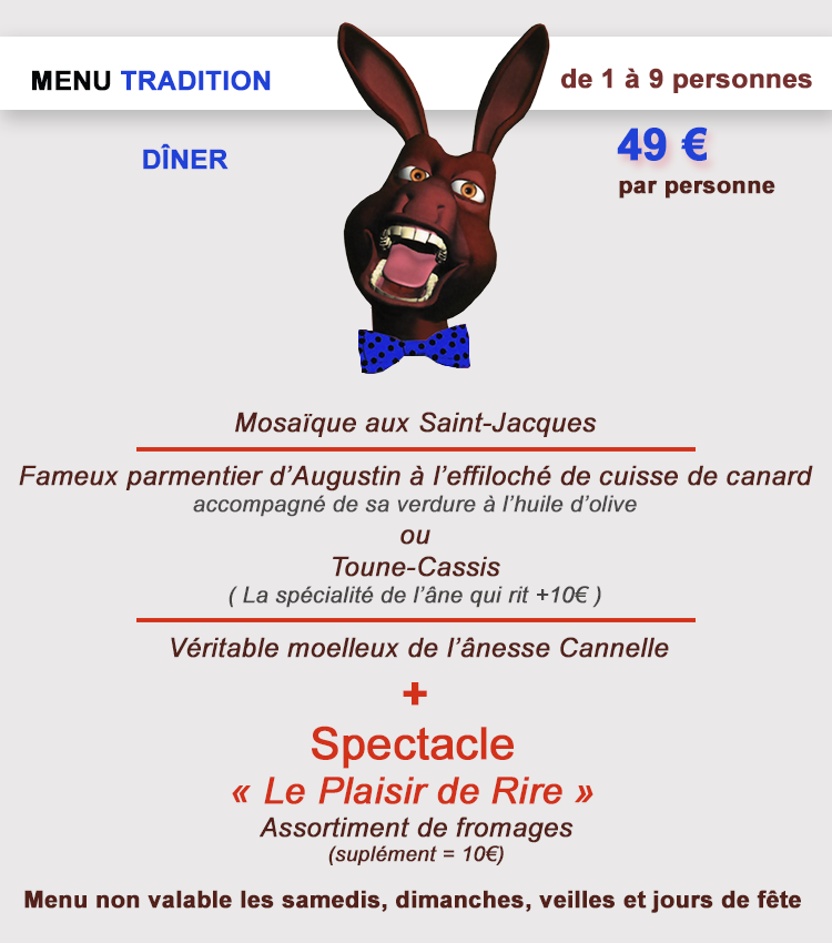 Menu tradition diner Âne qui rit