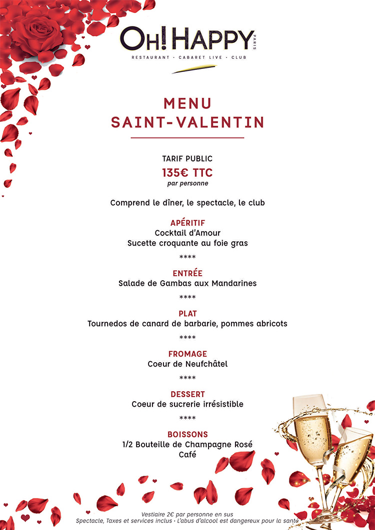 Saint-Valentin Oh Happy menu 135 euros