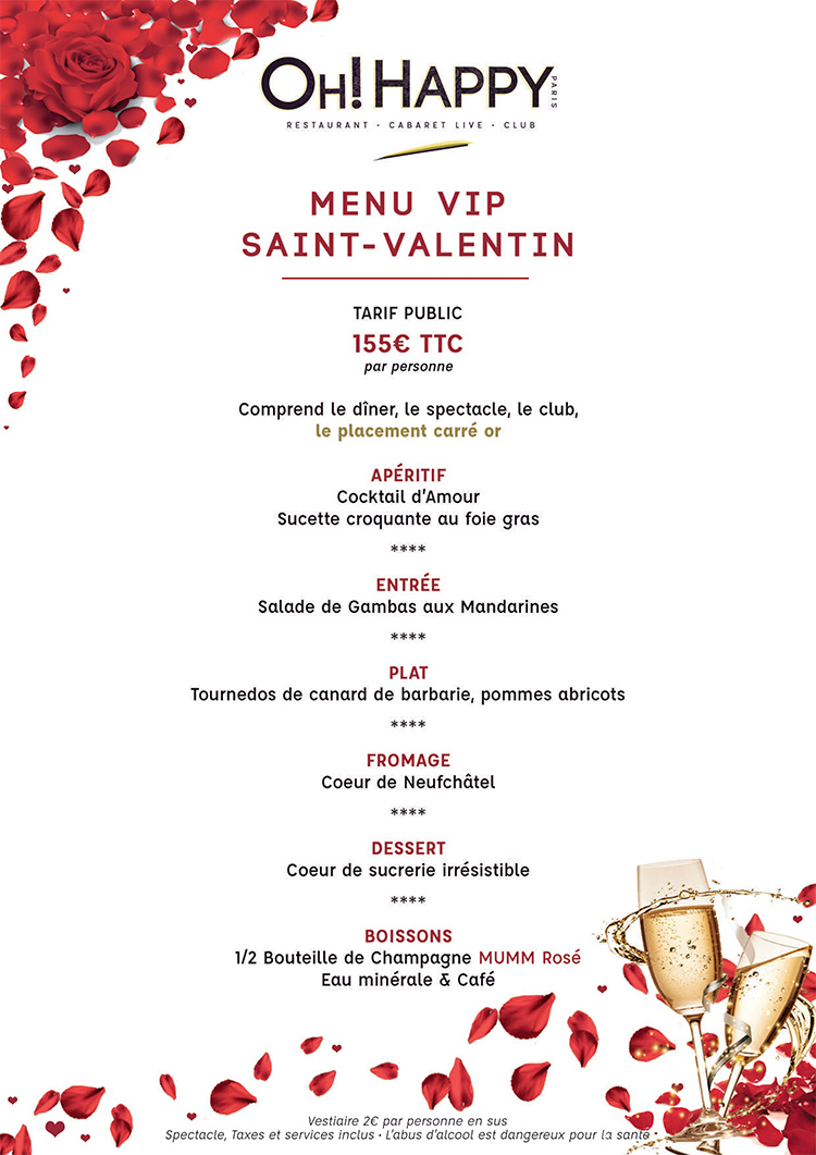 Saint-Valentin Oh Happy menu 155 euros